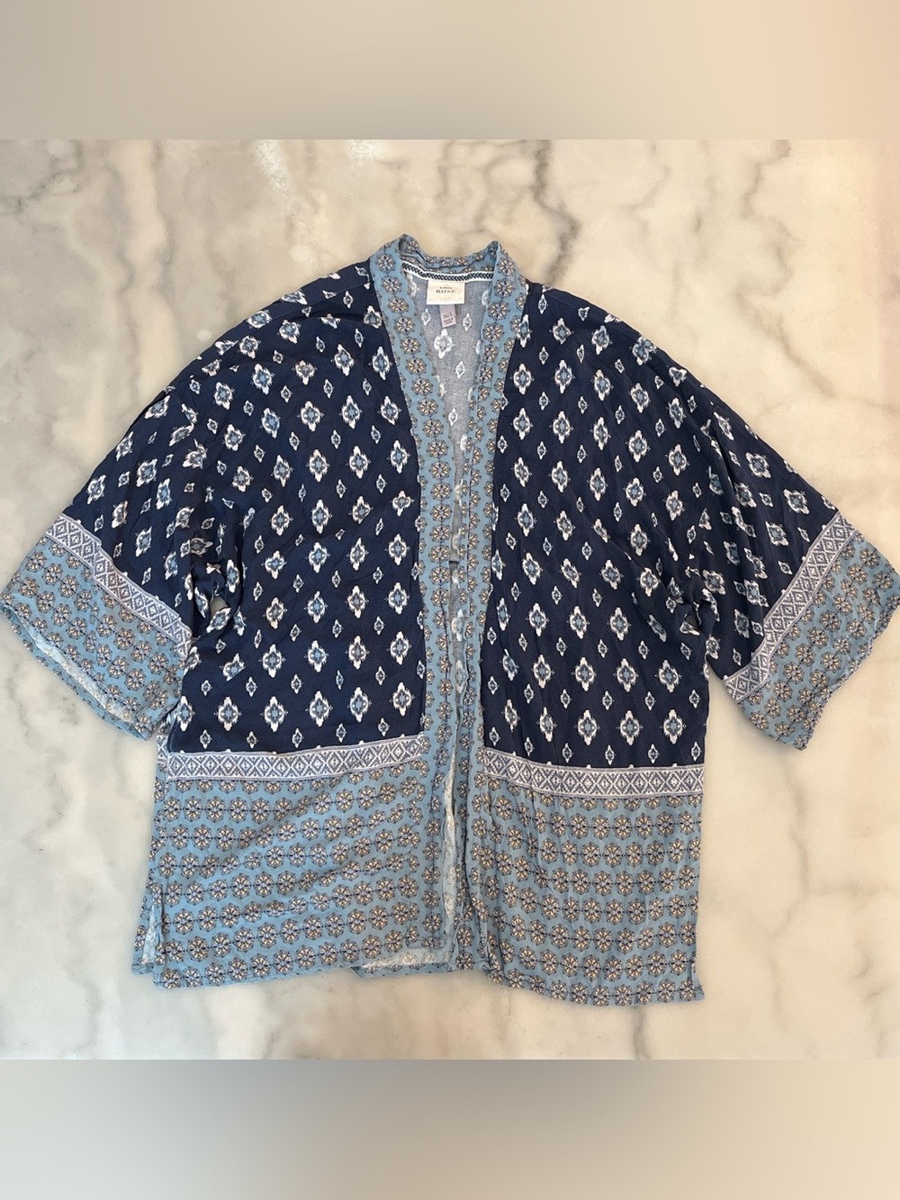 Knox Rose Blue & Navy Printed Open Kimono
